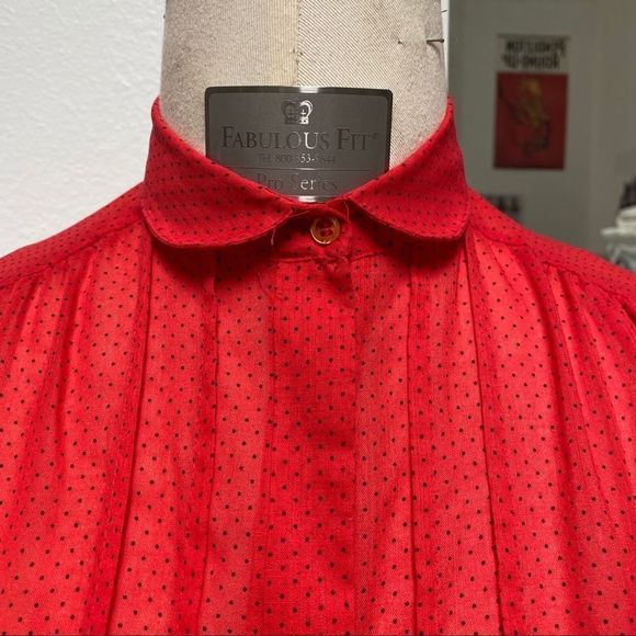 Vintage Red and Black Polka Dot Puff Sleeve Blouse - Picture 2 of 8